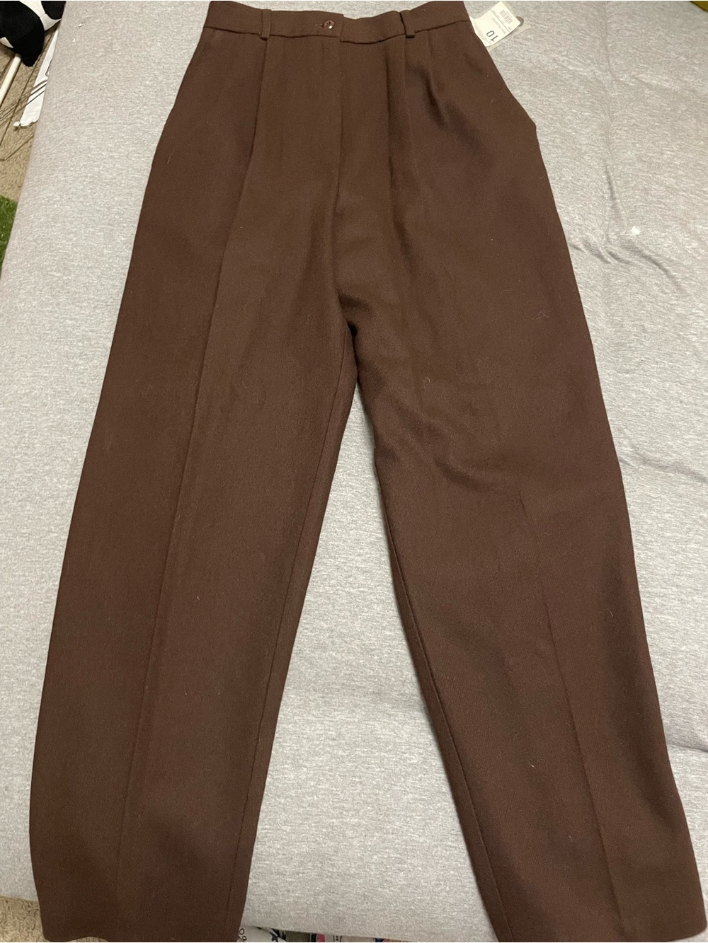 NWT Worthington 100% Wool Chocolate Brown Wide Leg Trousers Size 10